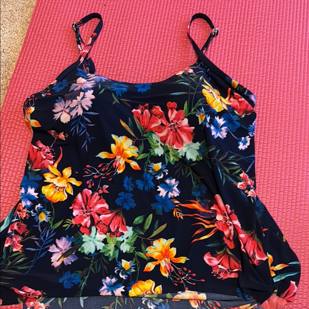 Red and Orange Fitted Floral Camisole Swim Top
